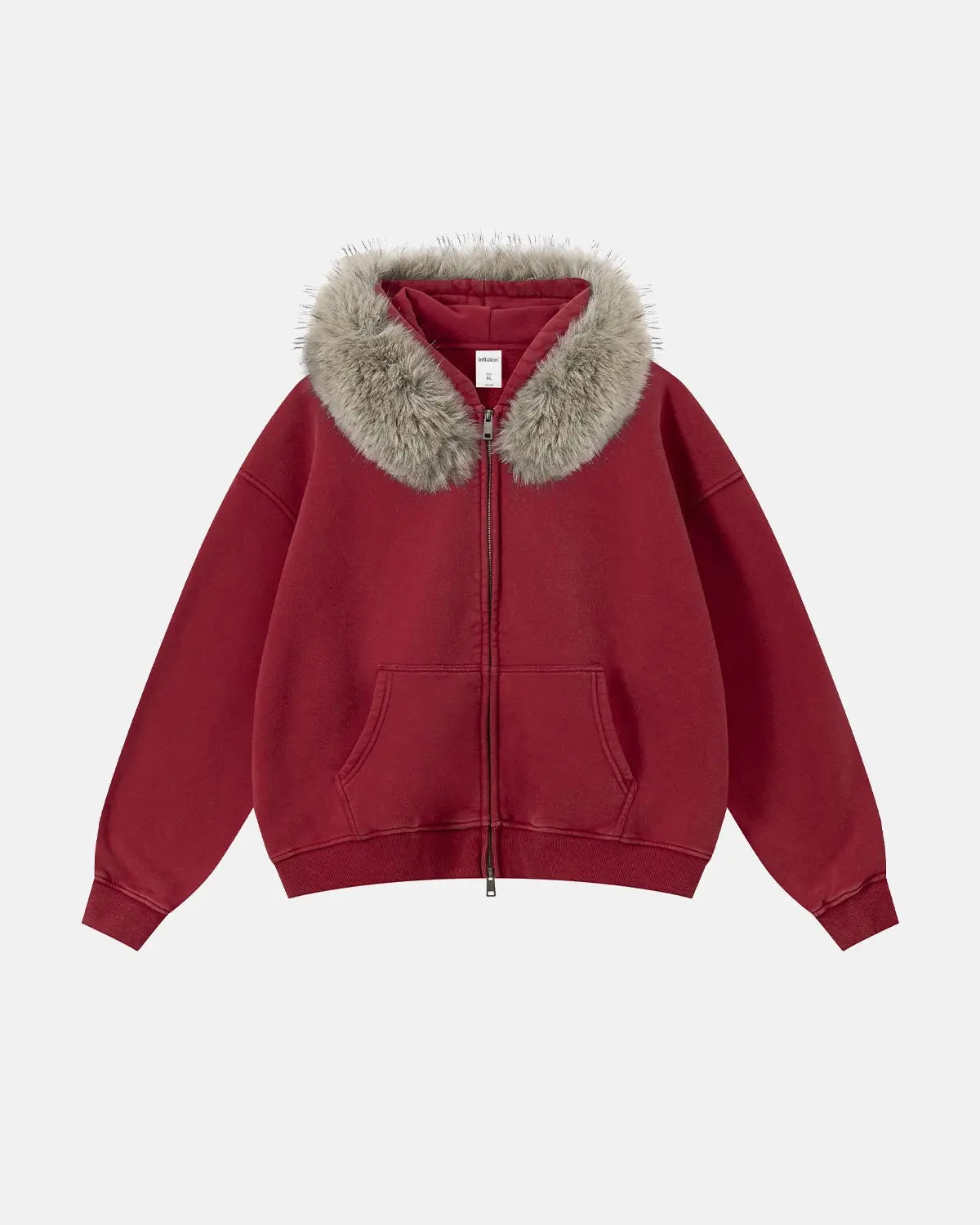 Sweat zippé délavé à capuche bordée de fausse fourrure – vue 4