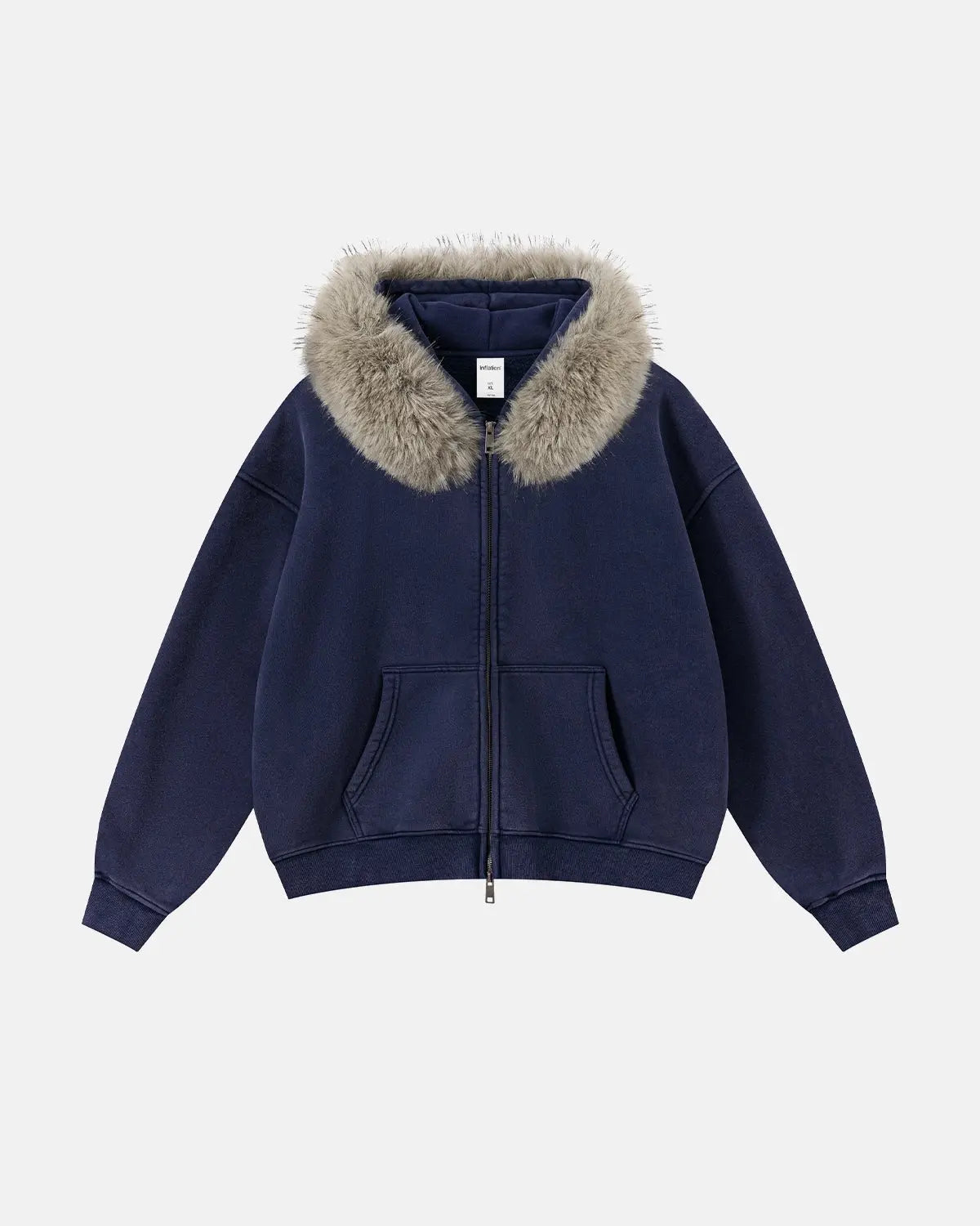 Sweat zippé délavé à capuche bordée de fausse fourrure – vue 5