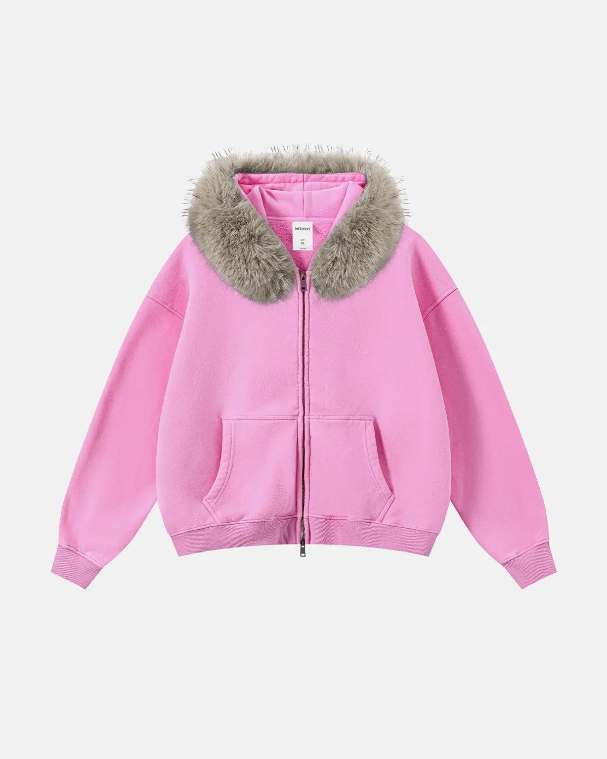 Sweat zippé délavé à capuche bordée de fausse fourrure – vue 6