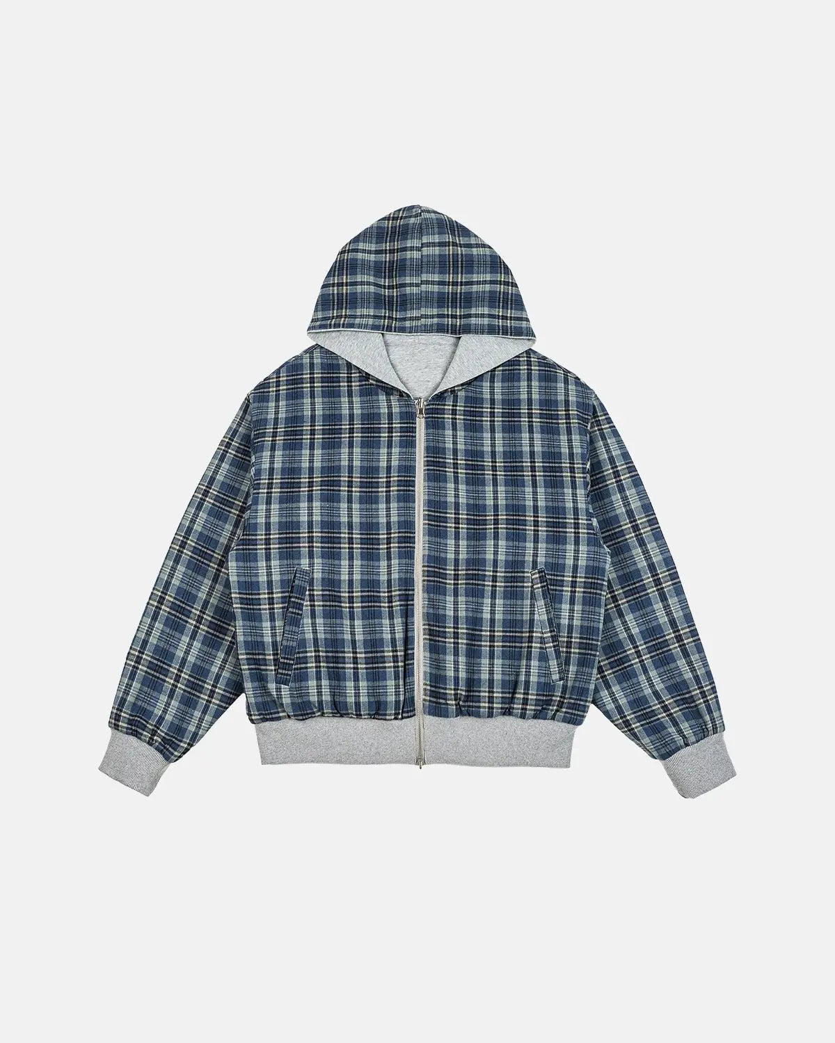 Sweat zippé réversible gris et à carreaux – vue 2